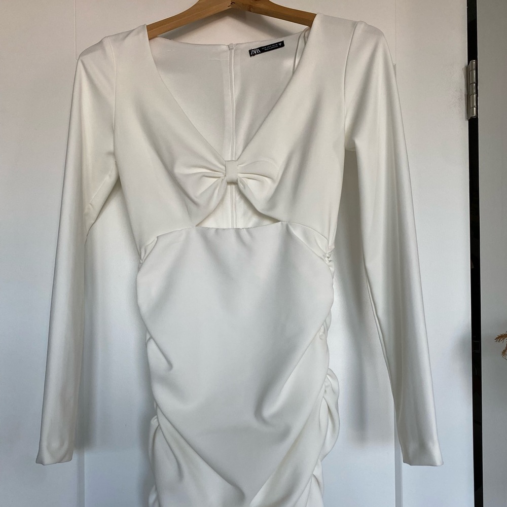 Zara White Cut Out Draped Dress Size S